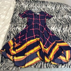 Anthropologie Navy and Pink Checkered Midi Dress